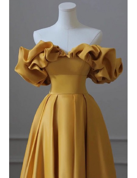 Elegant Ruffled Off Shoulder Satin Prom Dress