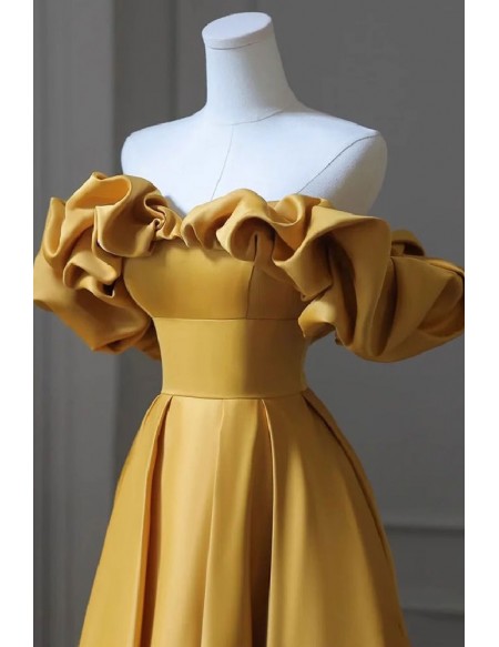 Elegant Ruffled Off Shoulder Satin Prom Dress