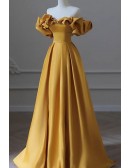 Elegant Ruffled Off Shoulder Satin Prom Dress