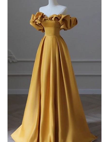 Elegant Ruffled Off Shoulder Satin Prom Dress