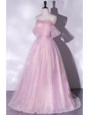 Purple Pink Bling Tulle Off Shoulder Long Prom Dress