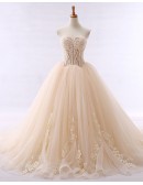 Strapless Corset Lace Ballgown Champagne Formal Dress With Appliques