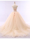 Strapless Corset Lace Ballgown Champagne Formal Dress With Appliques