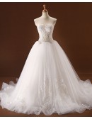 Strapless Corset Lace Ballgown Champagne Formal Dress With Appliques