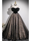 Black Off Shoulder Sparkly Ballgown Prom Dress