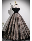 Black Off Shoulder Sparkly Ballgown Prom Dress