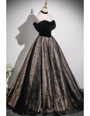 Black Off Shoulder Sparkly Ballgown Prom Dress