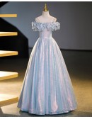 Sparkly Blue Princess Ballgown Prom Dress With Ruffles