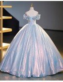 Sparkly Blue Princess Ballgown Prom Dress With Ruffles