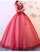Burgundy Ballgown Tulle Prom Dress With Butterflies