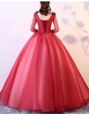 Burgundy Ballgown Tulle Prom Dress With Butterflies