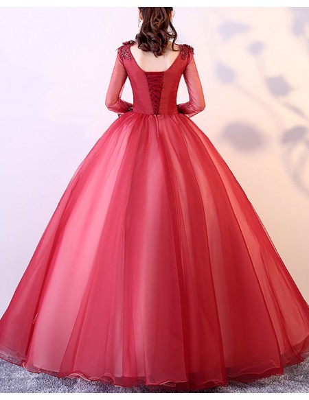 Burgundy Ballgown Tulle Prom Dress With Butterflies