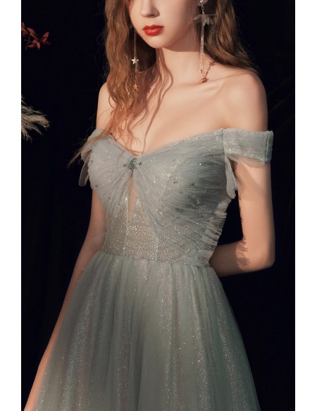 Gorgeous Bling Grey Off Shoulder Prom Dress For Parties