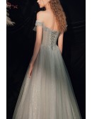 Gorgeous Bling Grey Off Shoulder Prom Dress For Parties