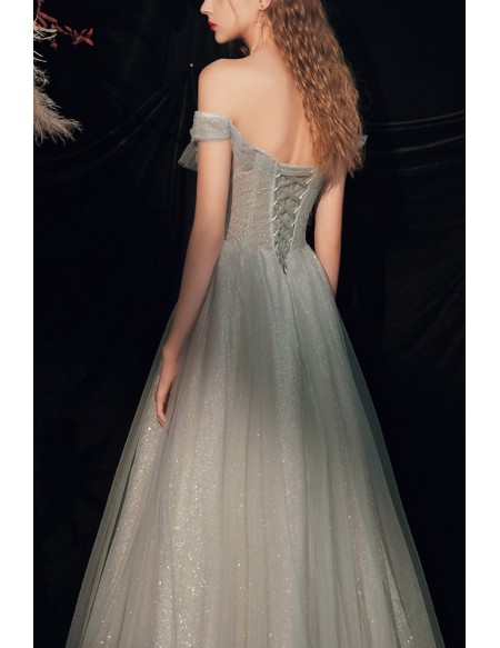 Gorgeous Bling Grey Off Shoulder Prom Dress For Parties