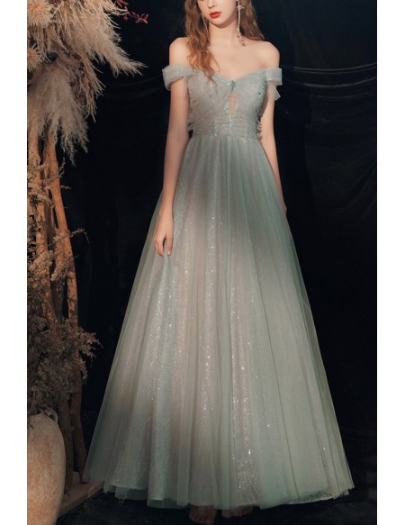 Gorgeous Bling Grey Off Shoulder Prom Dress For Parties