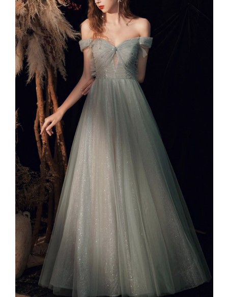 Gorgeous Bling Grey Off Shoulder Prom Dress For Parties