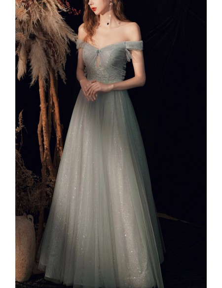 Gorgeous Bling Grey Off Shoulder Prom Dress For Parties