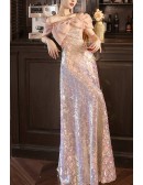 Gorgeous Off Shoulder Pink Sequined Prom Dress