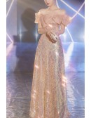 Gorgeous Off Shoulder Pink Sequined Prom Dress