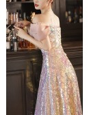 Gorgeous Off Shoulder Pink Sequined Prom Dress