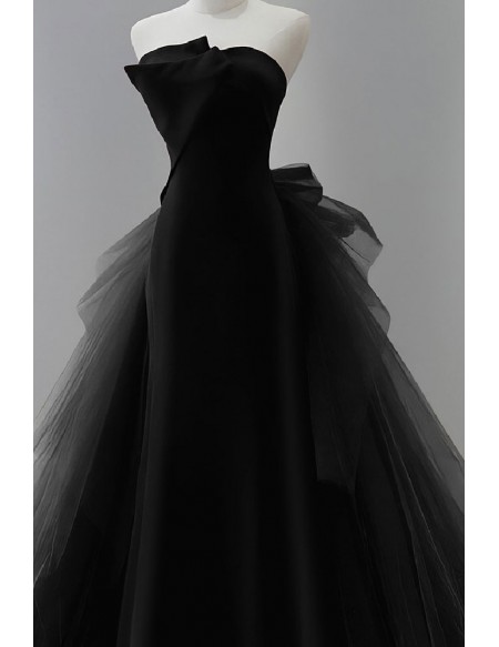 Straless Slim Long Prom Dress With Puffy Tulle Train