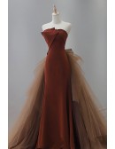 Straless Slim Long Prom Dress With Puffy Tulle Train