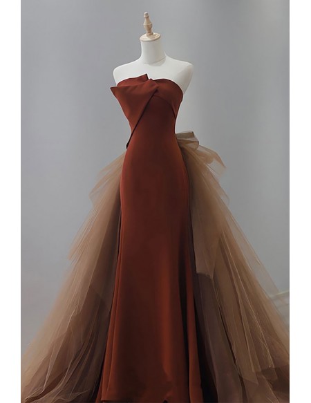 Straless Slim Long Prom Dress With Puffy Tulle Train