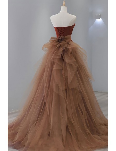 Straless Slim Long Prom Dress With Puffy Tulle Train