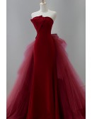 Straless Slim Long Prom Dress With Puffy Tulle Train