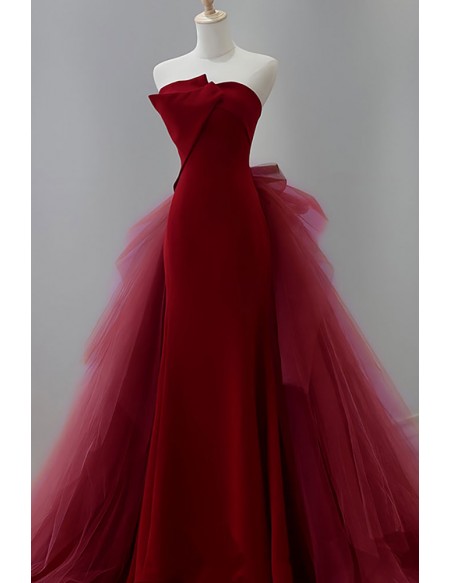 Straless Slim Long Prom Dress With Puffy Tulle Train