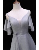 Elegant Grey Aline Long Prom Dress With Sash