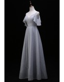 Elegant Grey Aline Long Prom Dress With Sash