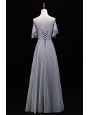 Elegant Grey Aline Long Prom Dress With Sash