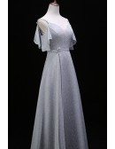 Elegant Grey Aline Long Prom Dress With Sash