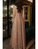 Gorgeous Sparkly Sequined Aline Long Prom Dress Tassel Sleeves