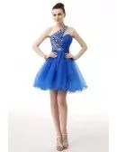 A-Line One Shoulder Short Tulle Prom Dress With Beading