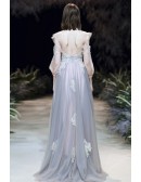 Aline Long Tulle Prom Dress With Sheer Sleeves