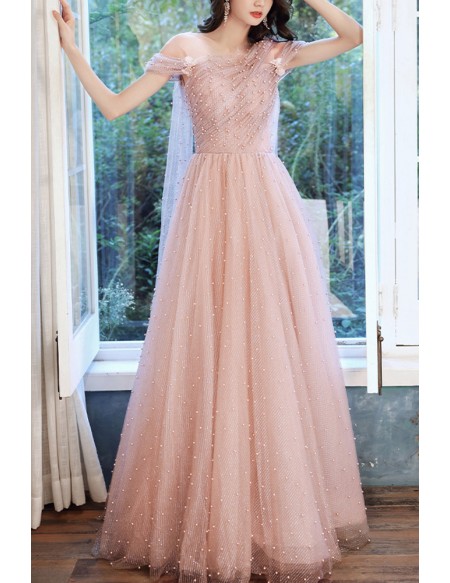 Bling Tulle Off Shoulder Long Prom Dress With Beadings