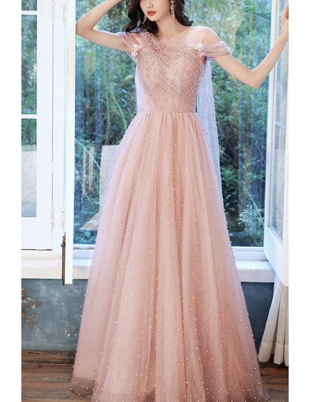 Bling Tulle Off Shoulder Long Prom Dress With Beadings