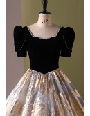 Bubble Sleeved Sparkly Patterns Ballgown Prom Dress