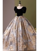 Bubble Sleeved Sparkly Patterns Ballgown Prom Dress