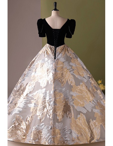 Bubble Sleeved Sparkly Patterns Ballgown Prom Dress