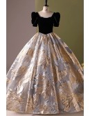 Bubble Sleeved Sparkly Patterns Ballgown Prom Dress