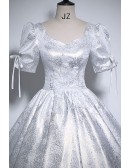 Silver Grey Ballgown Long Prom Dress With Sleeves