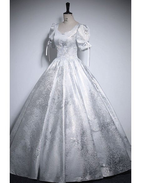 Silver Grey Ballgown Long Prom Dress With Sleeves