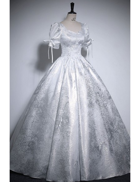 Silver Grey Ballgown Long Prom Dress With Sleeves