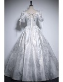 Silver Grey Ballgown Long Prom Dress With Sleeves