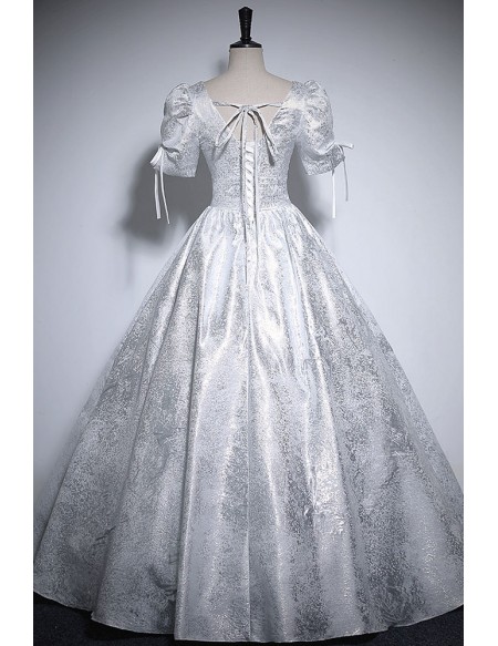 Silver Grey Ballgown Long Prom Dress With Sleeves