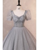 Dreamy Grey Bling Ballgown Long Prom Dress With Sleeves